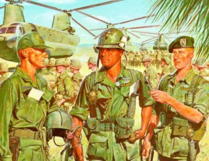 U.S. Army officers...jungle fatigues...Vietnam War.  US Army
